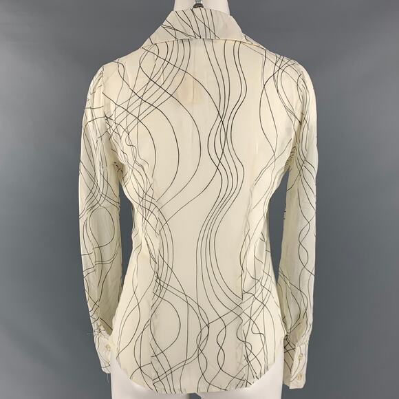 LAUNDRY Size 2 White Black Rayon Abstract Button Up Blouse - Picture 3 of 6